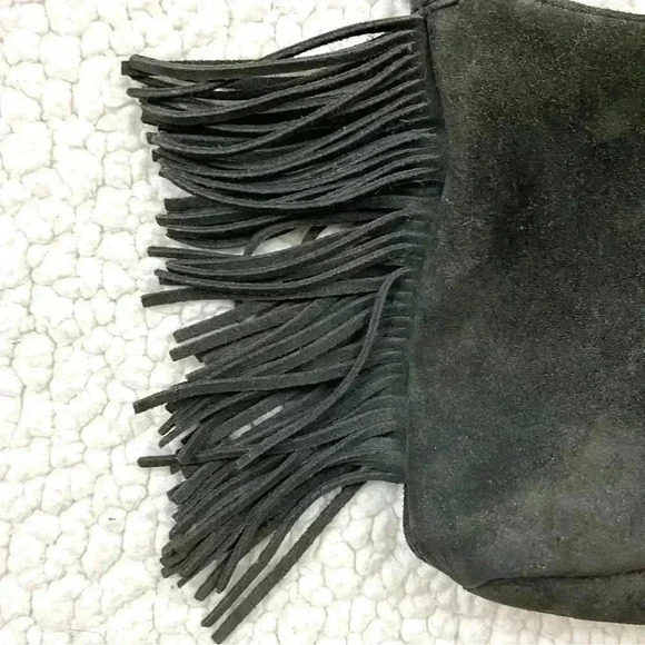 Minnetonka Dark Gray Boho Soft Suede W/ Fringe Adjustable Strap Crossbody Bag - Picture 10 of 15